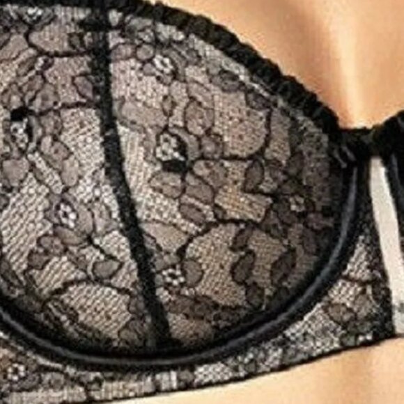 Paramour By Felina Decadent Semi Demi Bra NEW Unlined NWT BLACK Women's 36 F(3D) - Picture 4 of 16